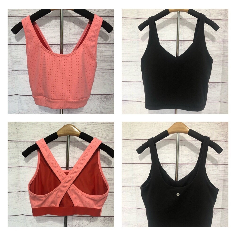Avia Lot 2 Sports Bras M 8-10,Pink Red Racerback, Black Shelf Bra Cropped EUC